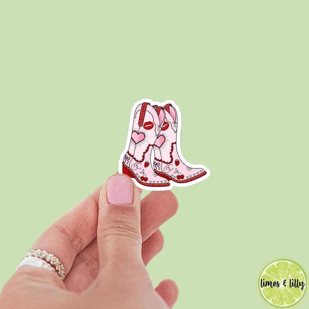 Hearts Lips Love Valentine’s Cowgirl Boots sticker, bookish