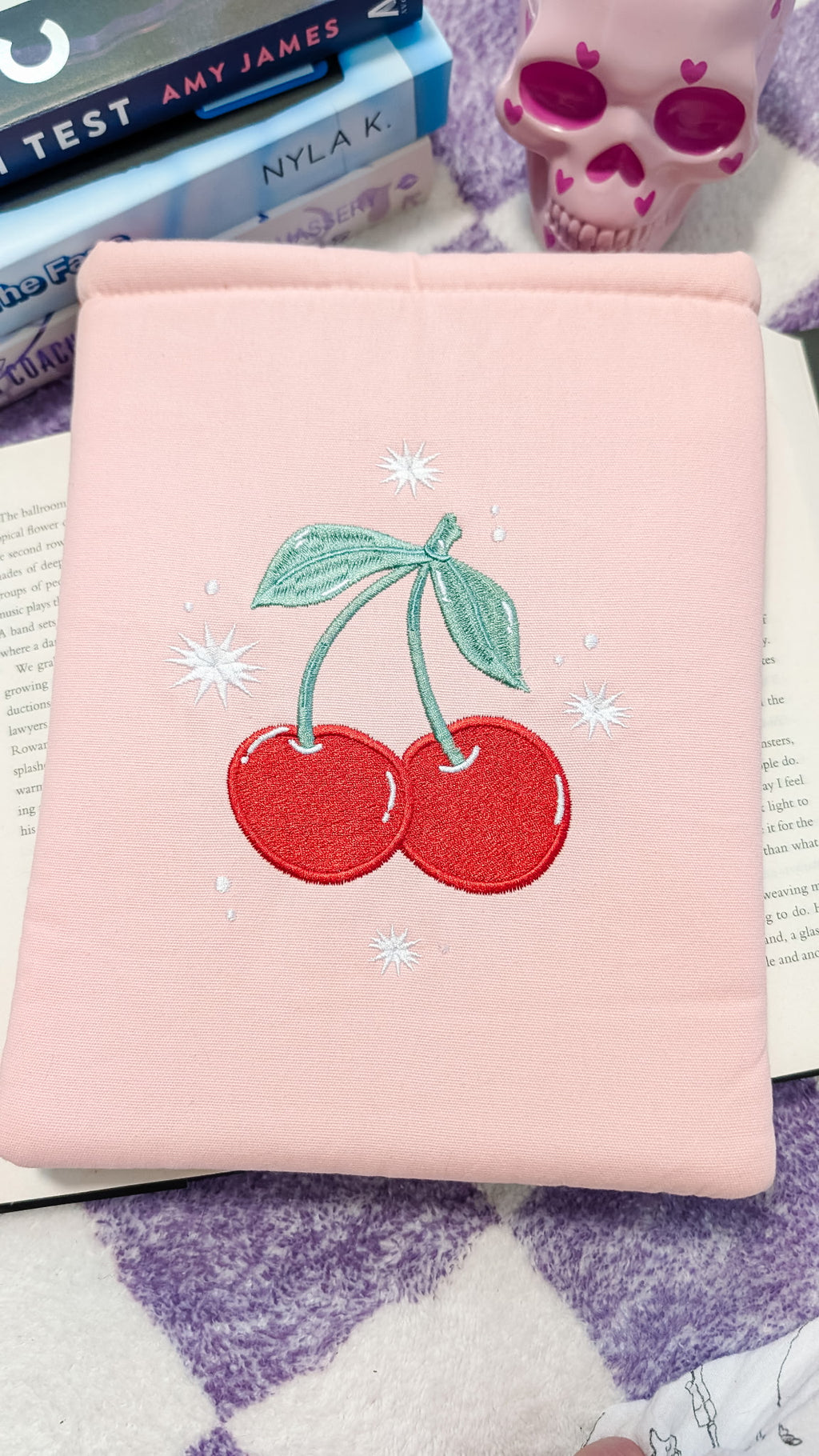 Embroidered Cherry Book Sleeve & Kindle Sleeve