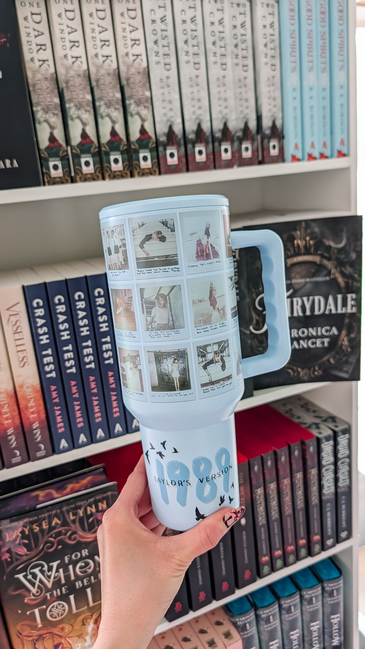 40oz Tumbler with Lid and Straw, 1989 Polaroids on Blue