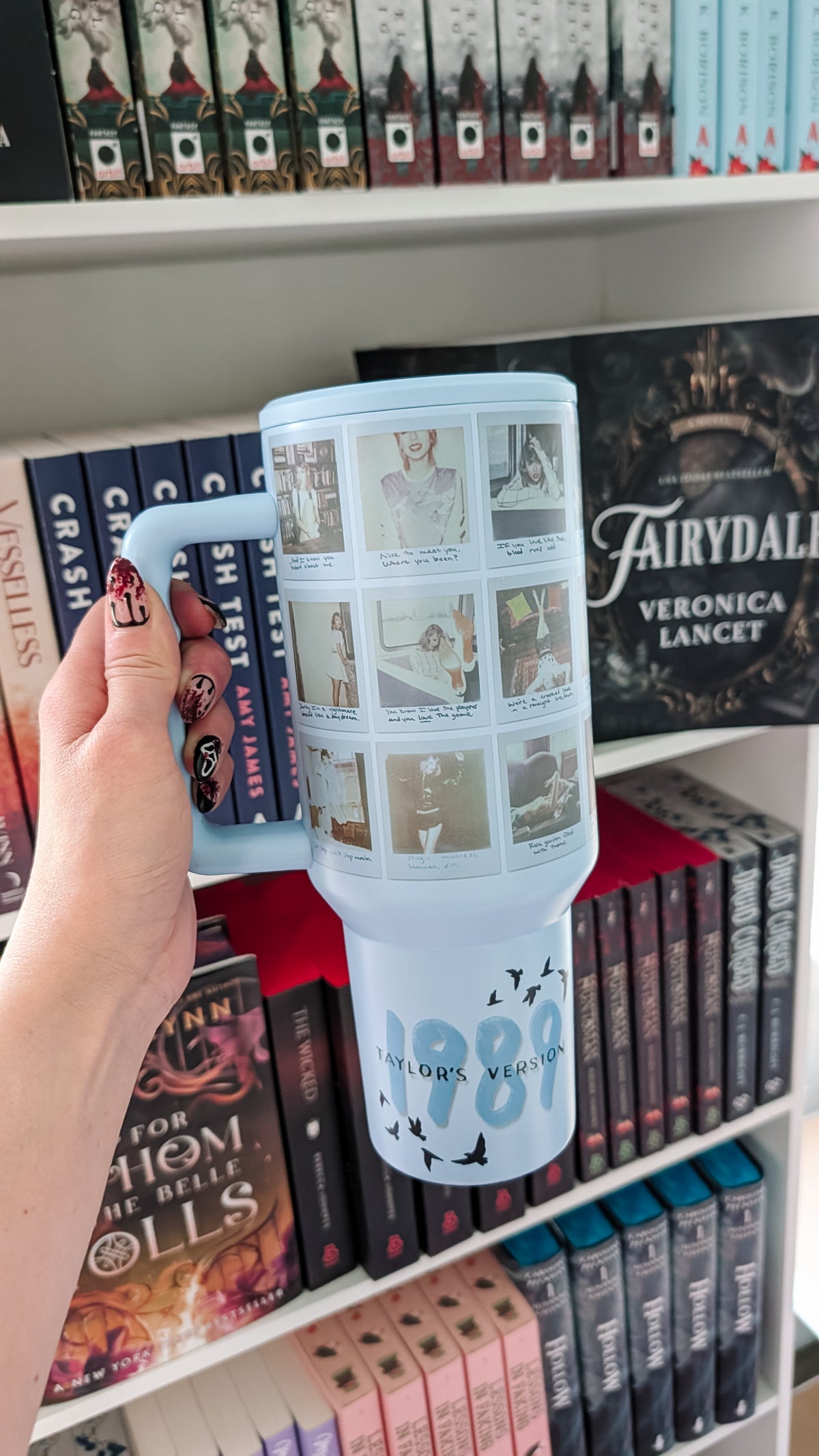 40oz Tumbler with Lid and Straw, 1989 Polaroids on Blue