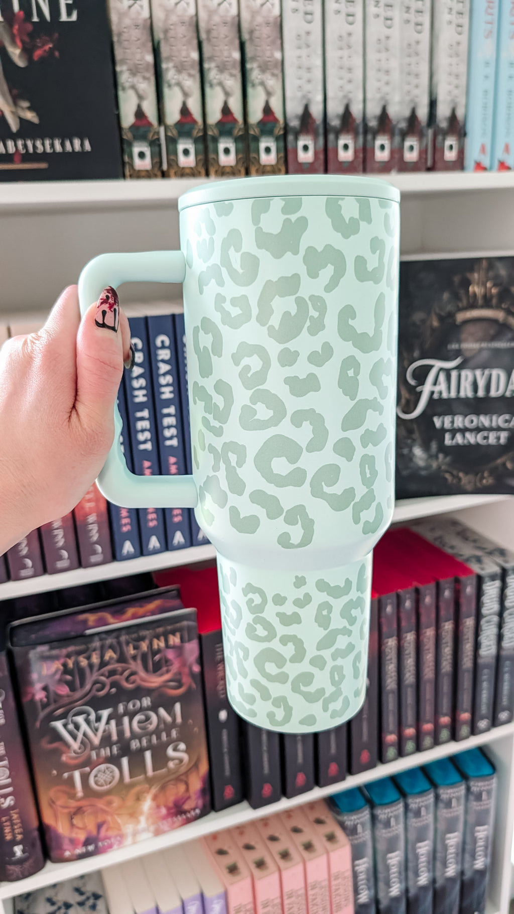 40oz Tumbler with Lid and Straw, Leopard Print on Mint