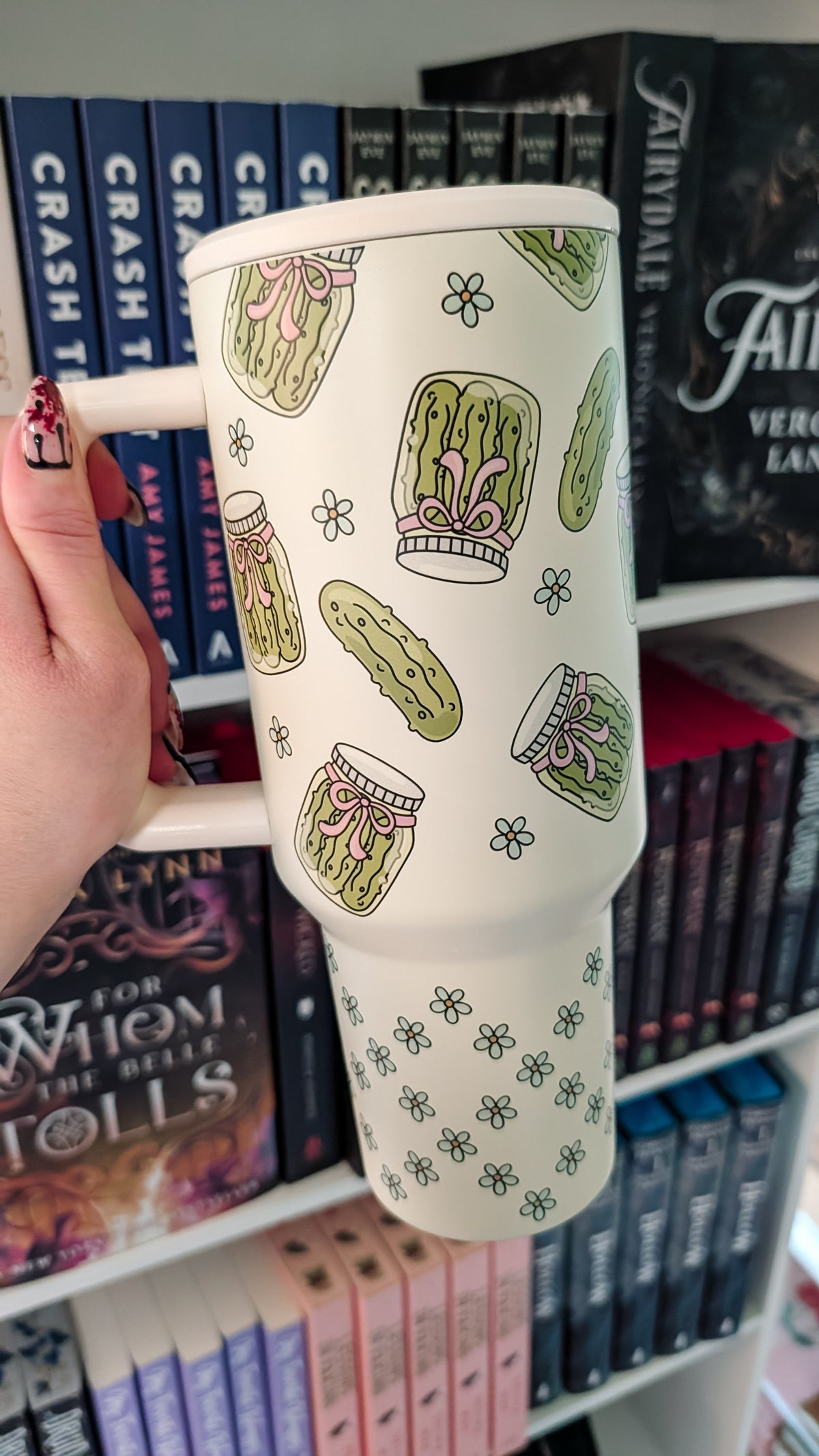 40oz Tumbler with Lid and Straw, Pickle Girly on Cream