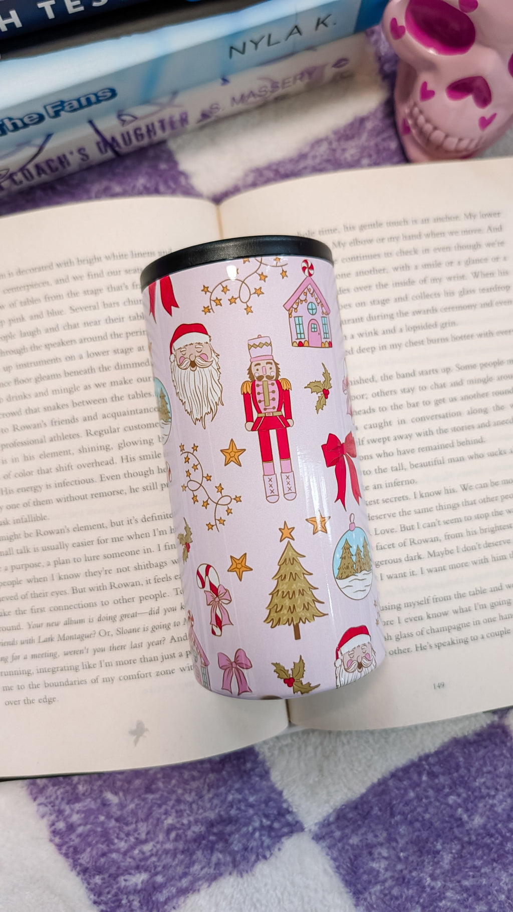 Slim Can Cooler, Pink Christmas Nutcracker Pattern