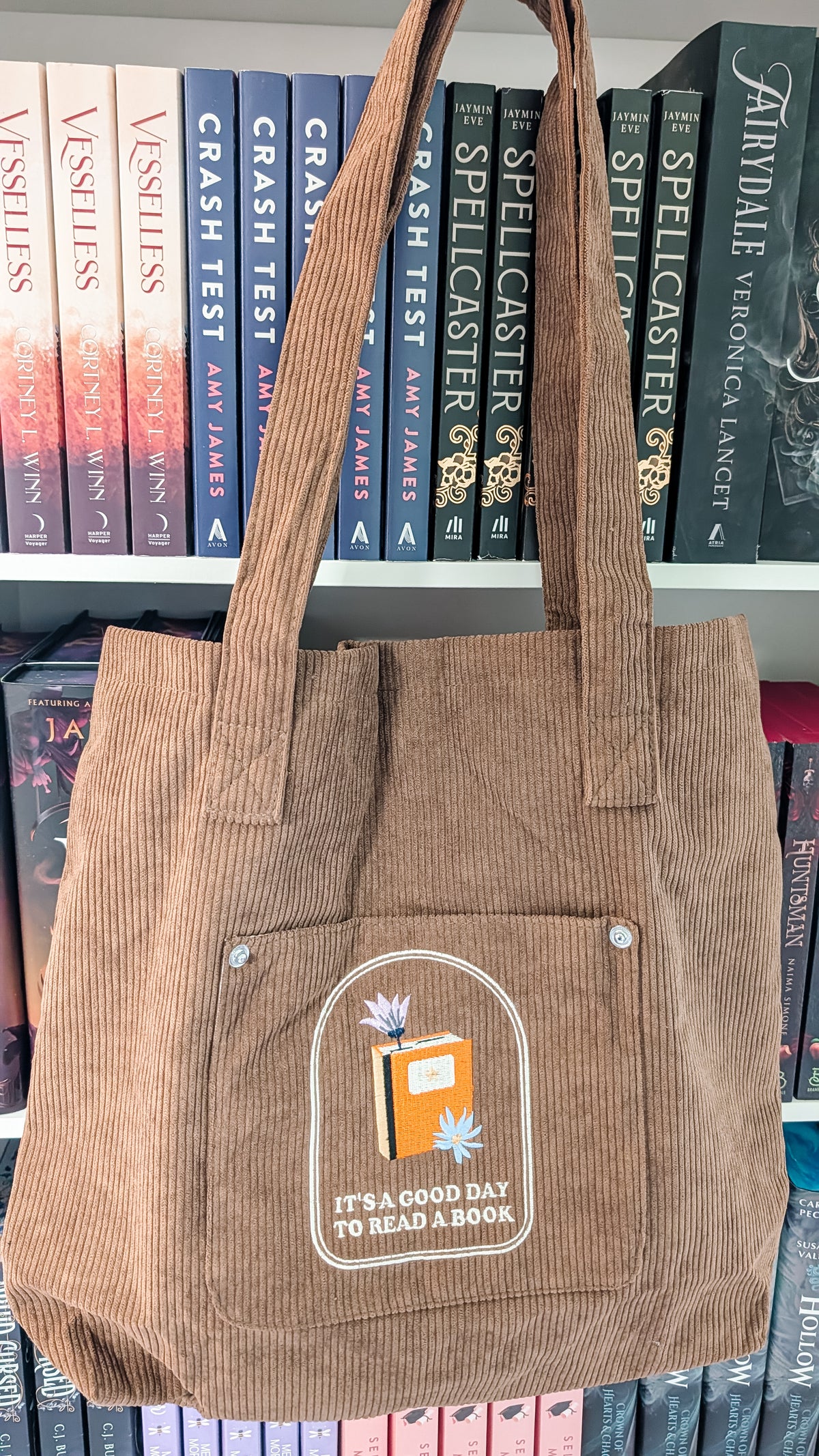 It's A Good Day To Read A Book Embroidered Corduroy Tote Bag