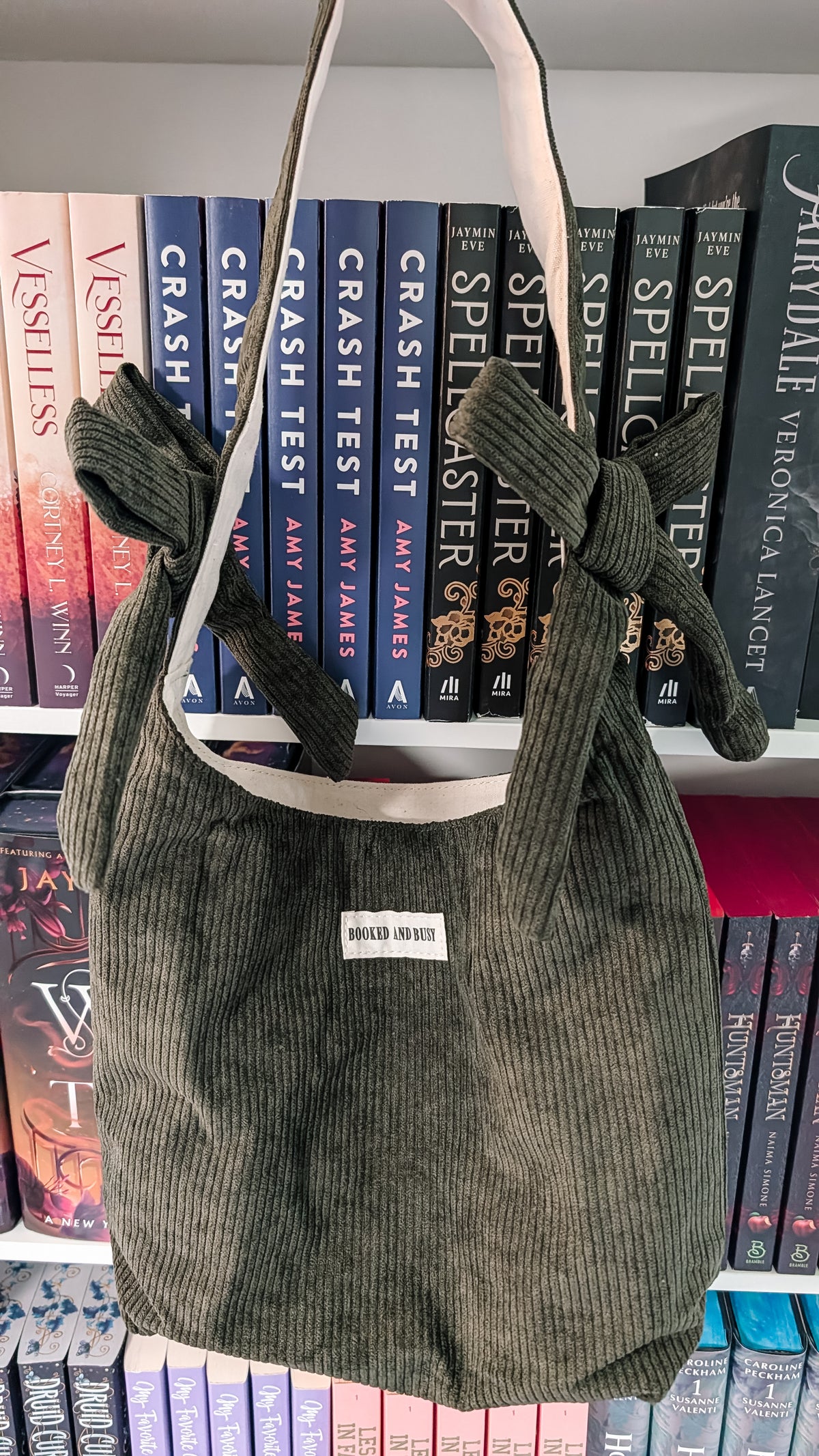 Booked and Busy Corduroy Bow Tote Bag