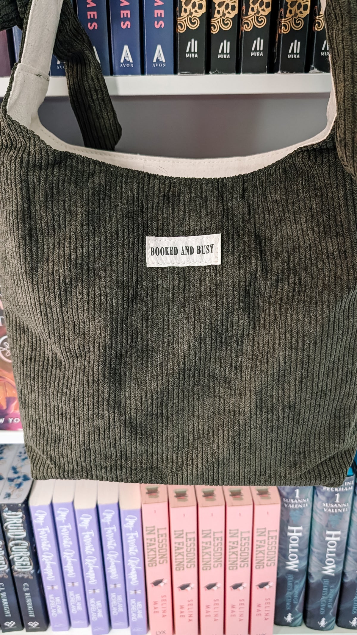 Booked and Busy Corduroy Bow Tote Bag