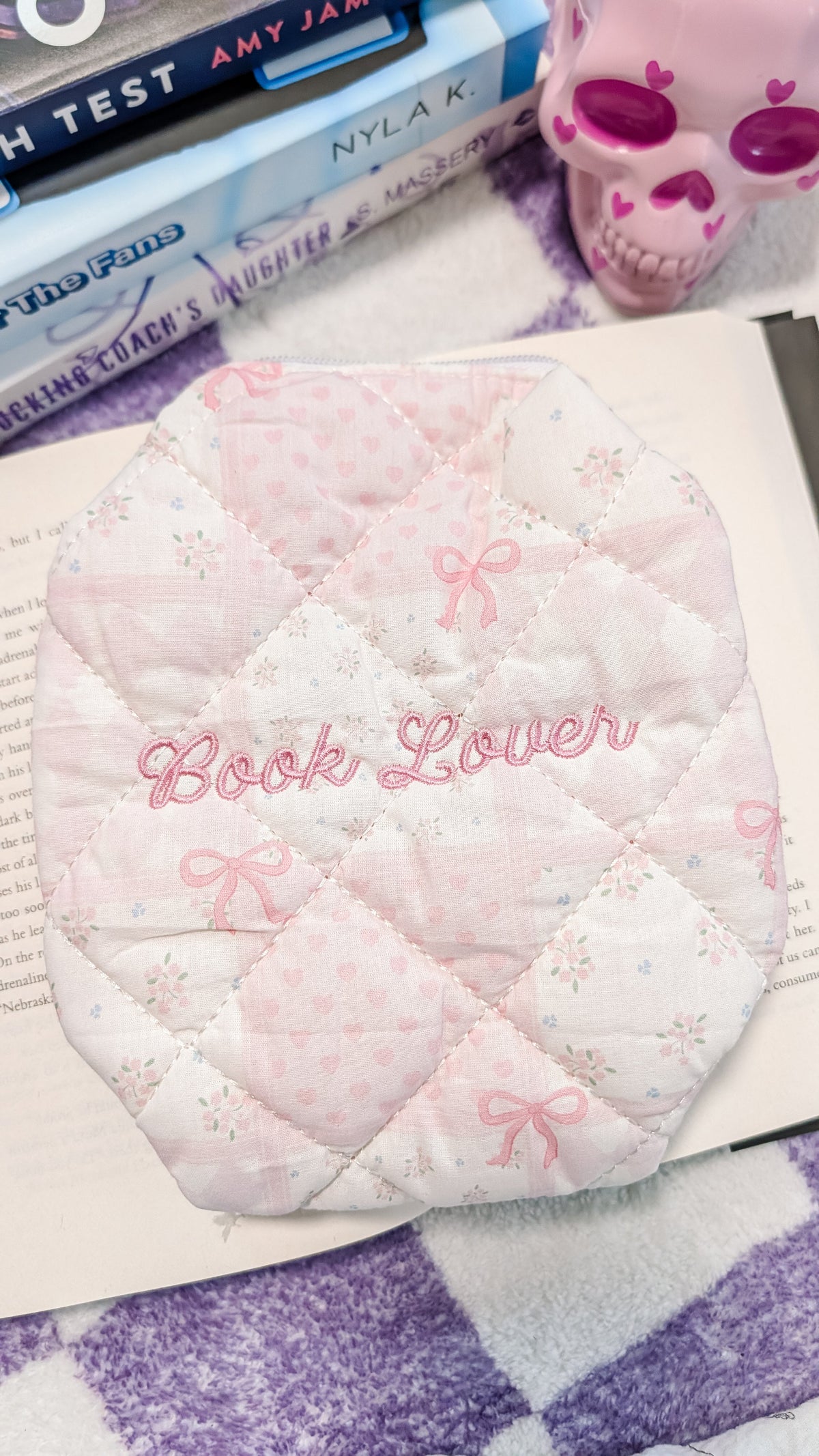 Book Lover Quilted Cotton Makeup Bag