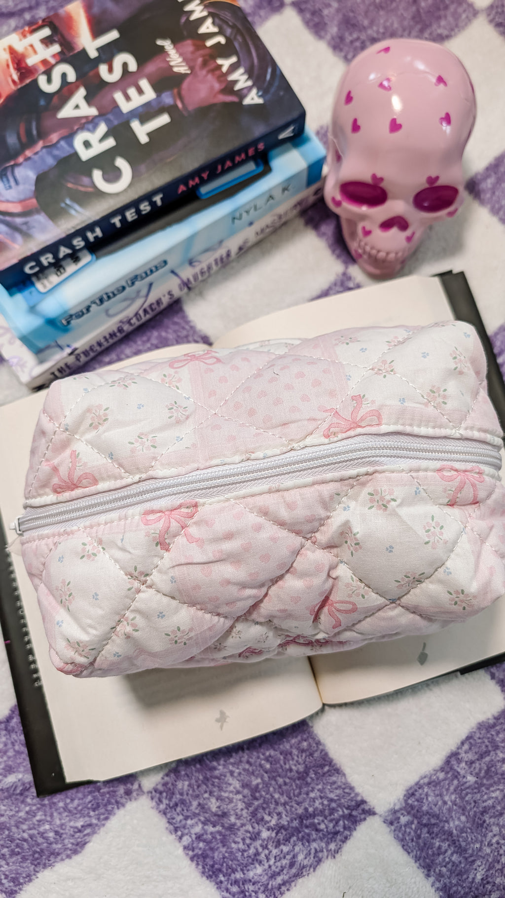 Book Lover Quilted Cotton Makeup Bag