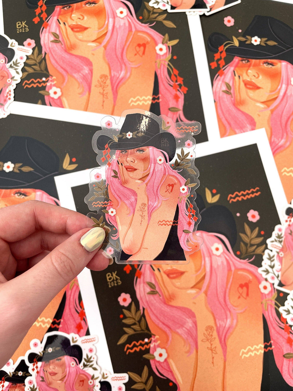 Cutie Cowgirl Clear Back Sticker